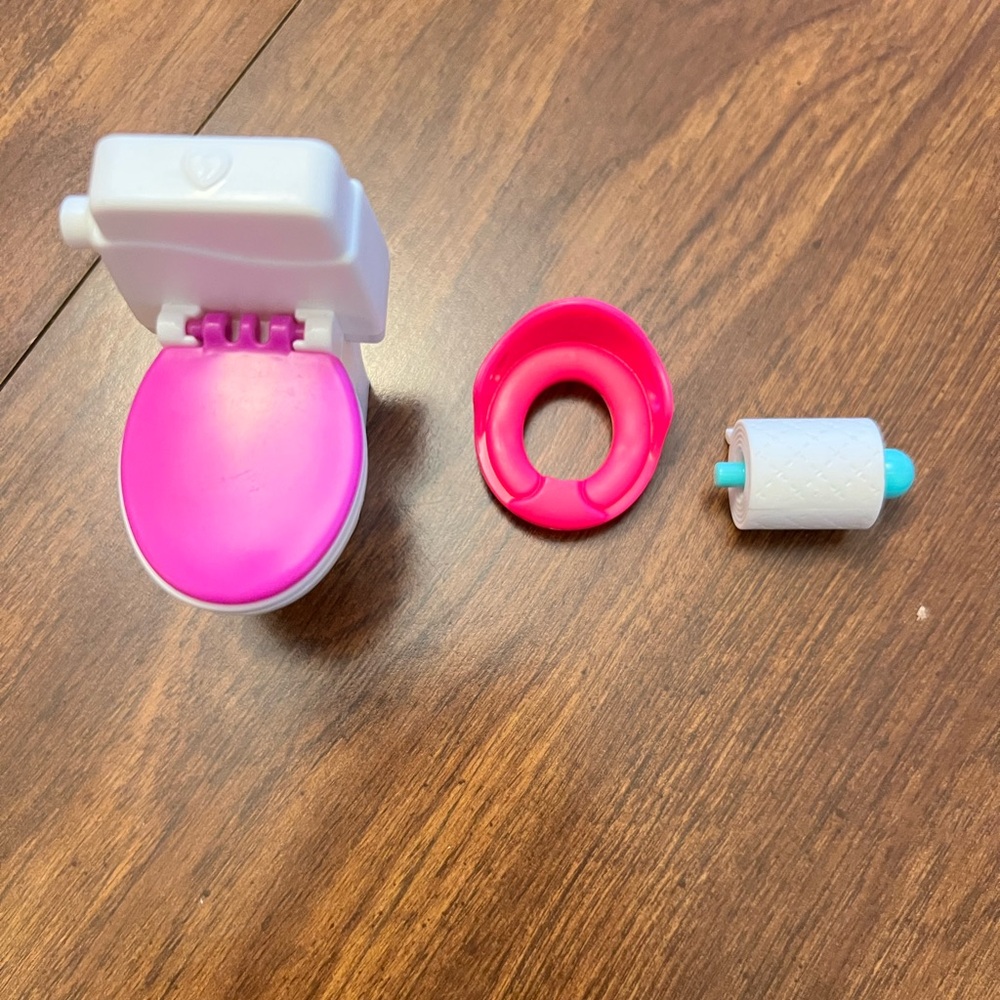 Miniature Pink and White Toy Toilet Set